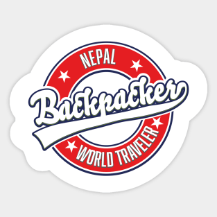 Nepal backpacker world traveler retro logo. Sticker